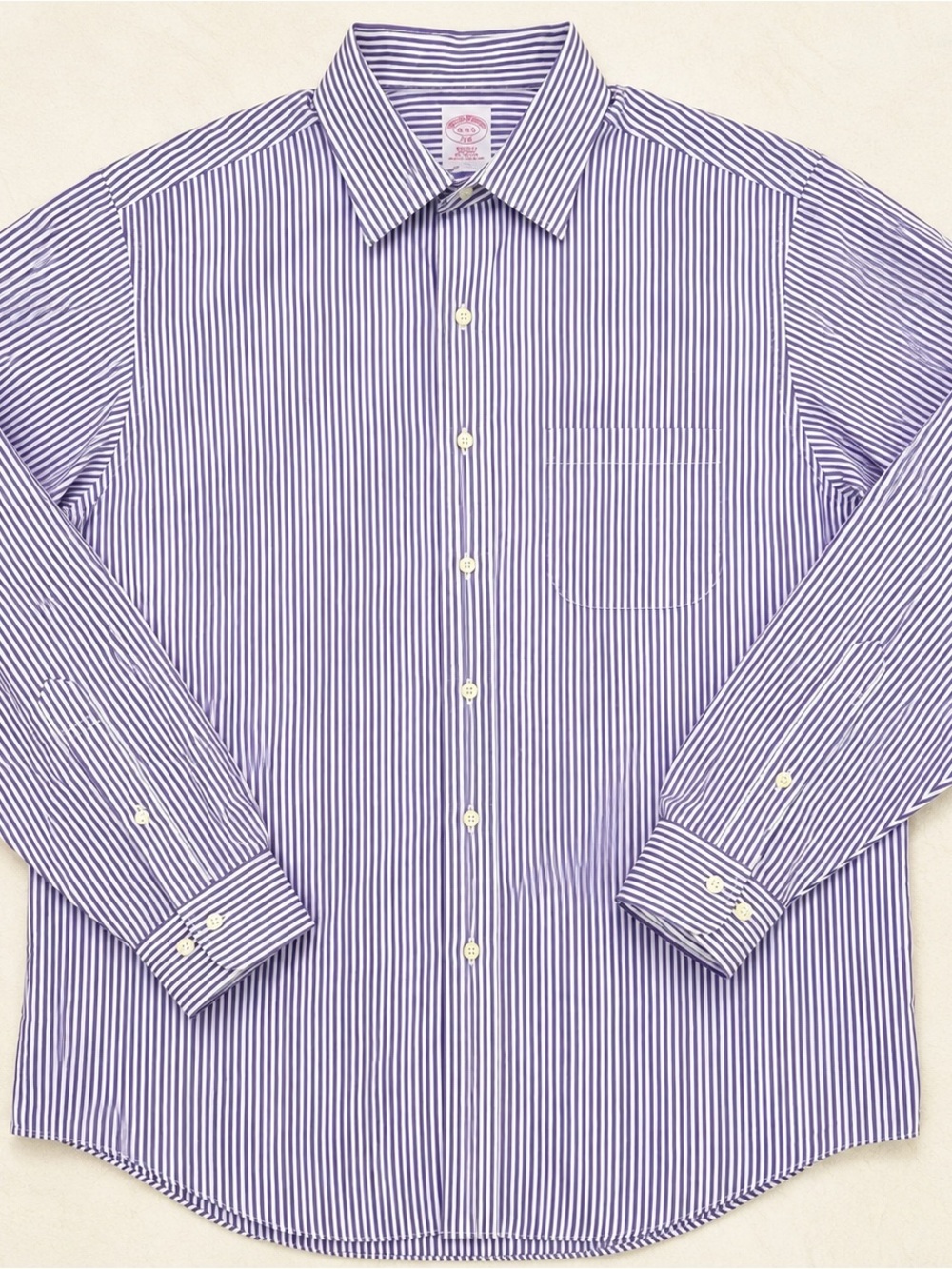 Brooks Brothers 346 Purple White Stripe Non Iron Button Down Shirt Men 16 34/35